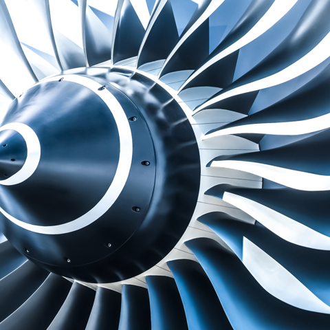 Close up of aeroplane engine fan blades